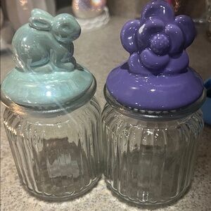 Glass Jars with Blue and Purple Lids
